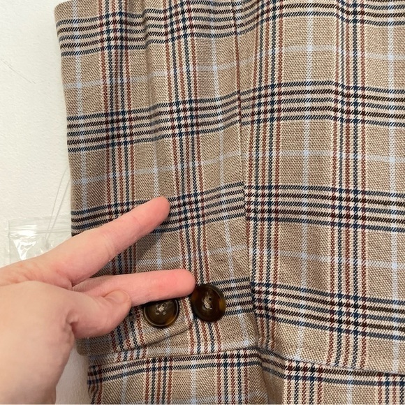 NEW NWT MODCLOTH Plaid Appeal Vest Jumpsuit Tan Brown Blue Sleeveless Retro 70s - Picture 16 of 16